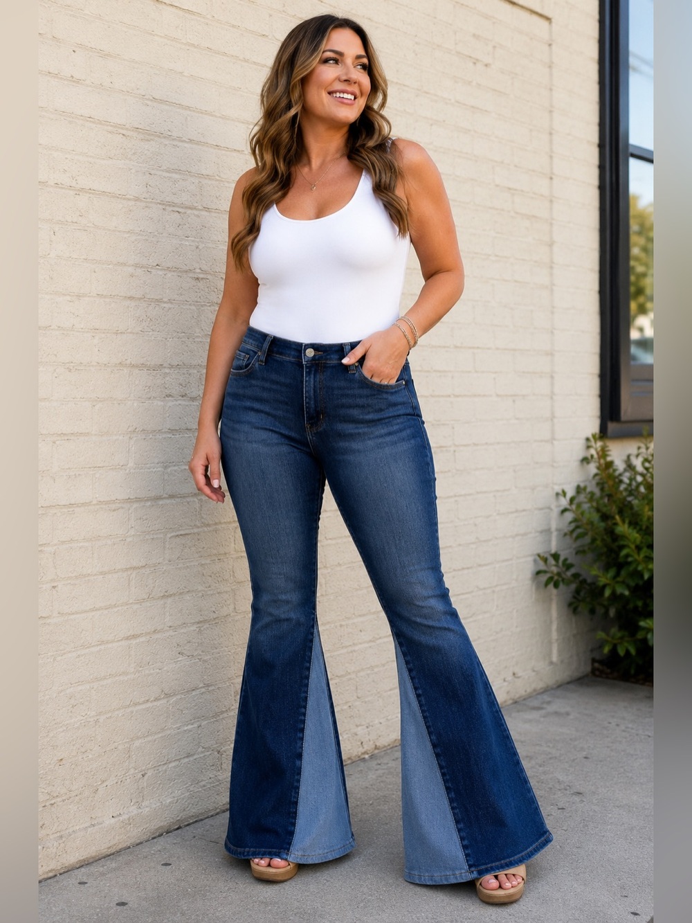 Judy Blue Flare Fit Jeans Women’s 13/31 Dark Wash Stretch Panel Flare Denim